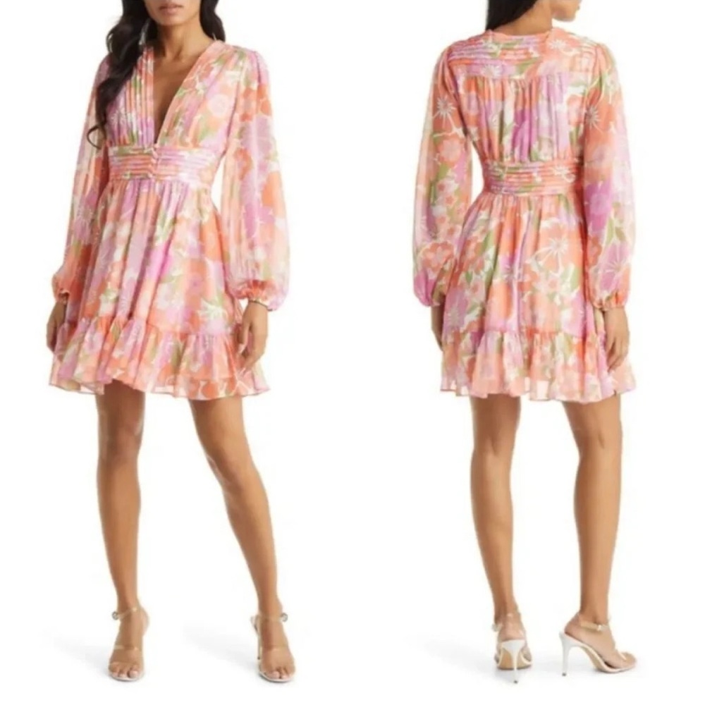 NWT - VICI Collection Floral Long Sleeve Chiffon Babydoll Dress - Picture 2 of 7
